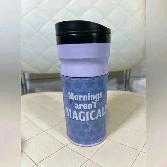 Disney Tinkerbell Mornings Aren't Magical Travel Mug Tumbler 12 Oz Purple - Picture 3 of 4